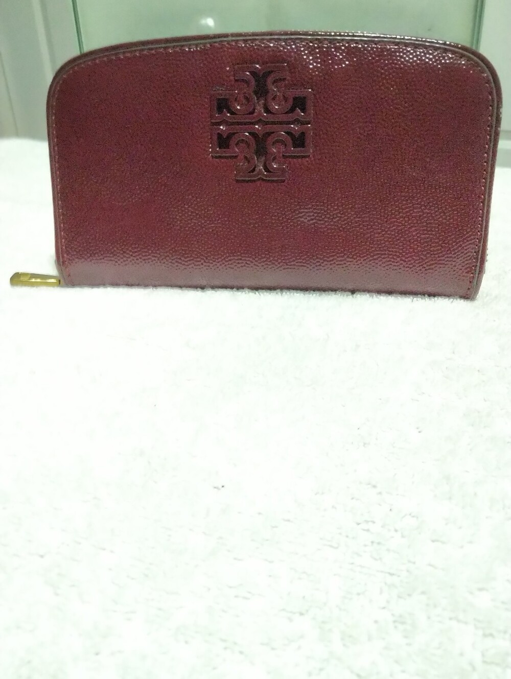 Tory Burch Burgundy Pebbled Leather Zip-Around Wallet